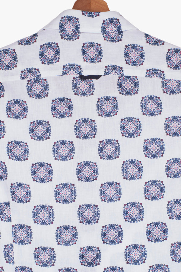 Firenze Sport Linen Man Shirt White Blue