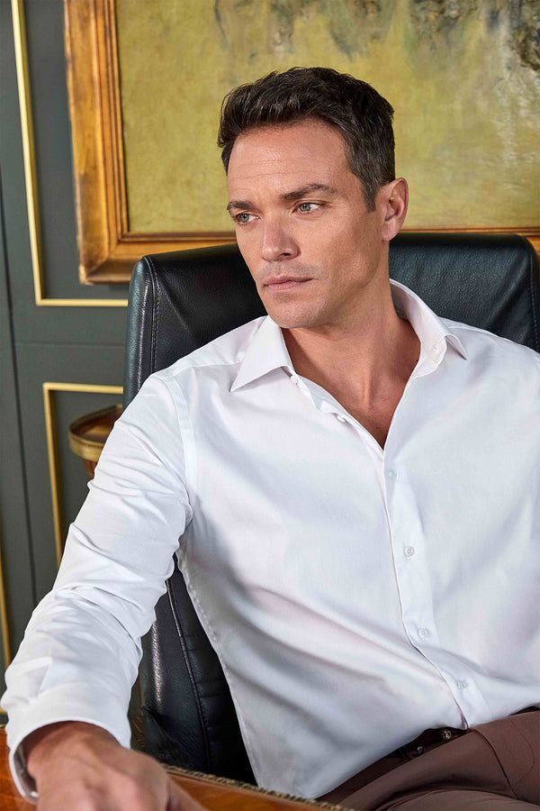 Camisa Hombre Algodón premium Oxford Pinpoint Blanco