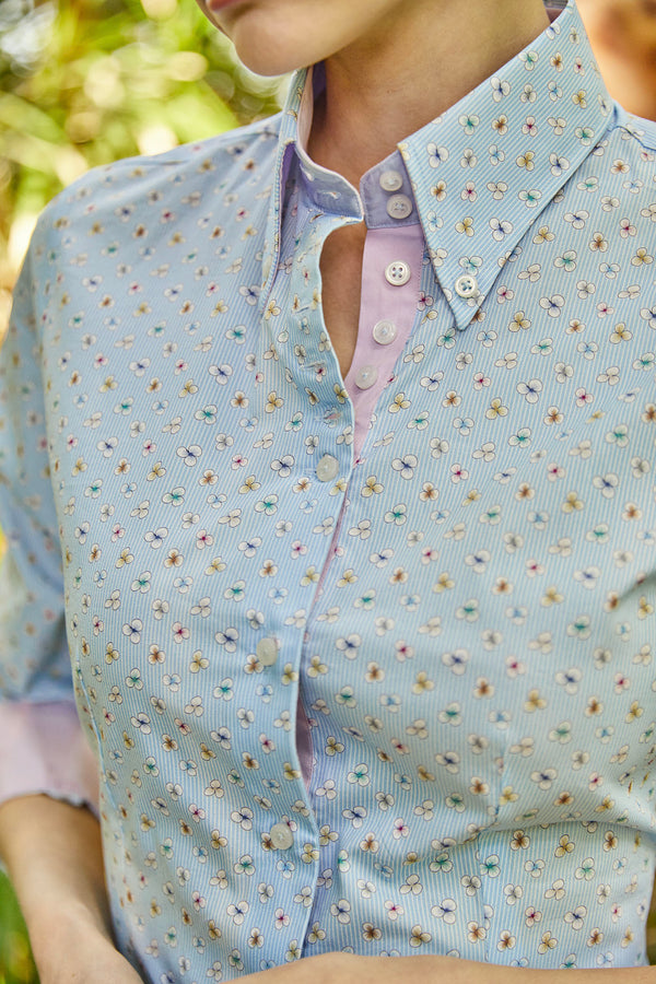 Camicia Donna Silvia Iconic Popelin Celeste Bianco