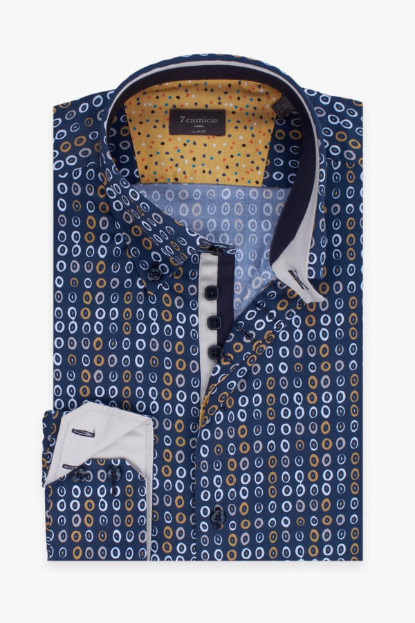 Camicia Uomo Roma Iconic Popelin Blu Giallo