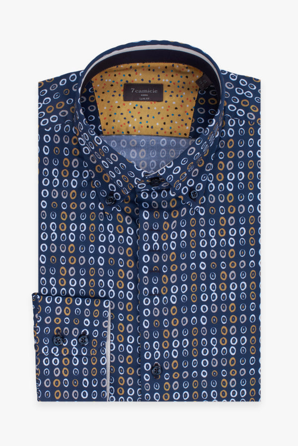 Camicia Uomo Roma Iconic Popelin Blu Giallo