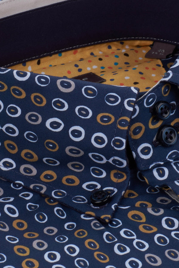 Camicia Uomo Roma Iconic Popelin Blu Giallo