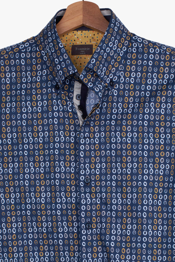 Camicia Uomo Roma Iconic Popelin Blu Giallo