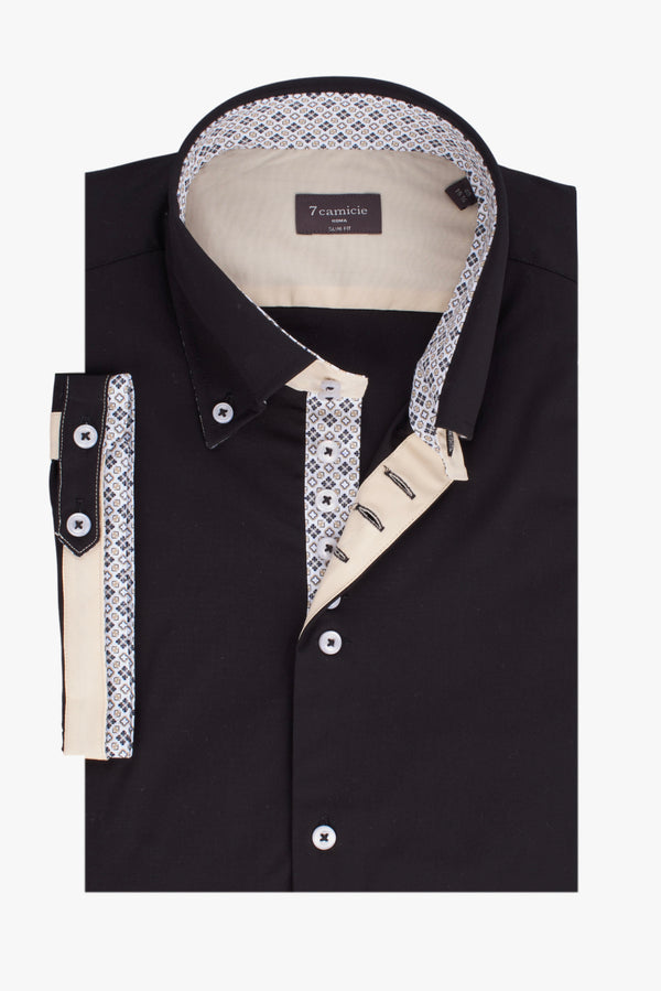 Roma Iconic Poplin Stretch Man Shirt Short Sleeve Black
