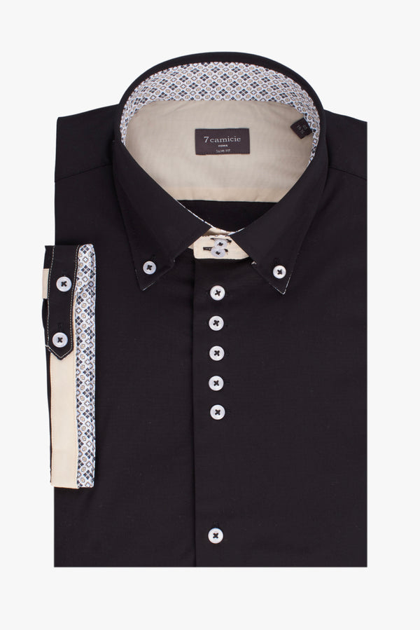 Roma Iconic Poplin Stretch Man Shirt Short Sleeve Black
