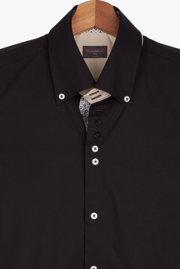 Roma Iconic Poplin Stretch Man Shirt Short Sleeve Black