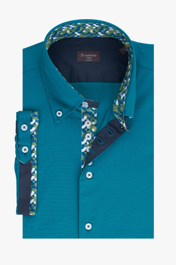 Camicia Uomo Manica Corta Roma Iconic Popelin Stretch Verde