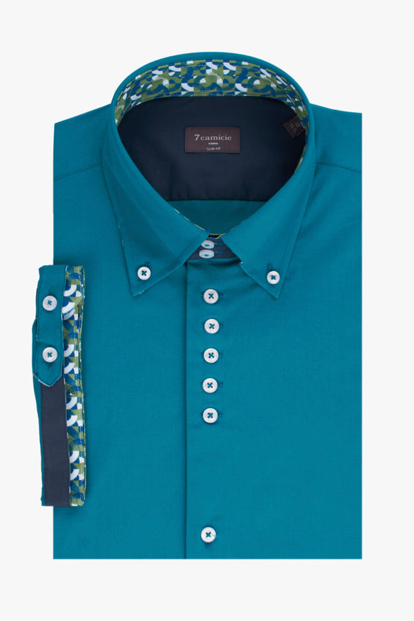 Camicia Uomo Manica Corta Roma Iconic Popelin Stretch Verde