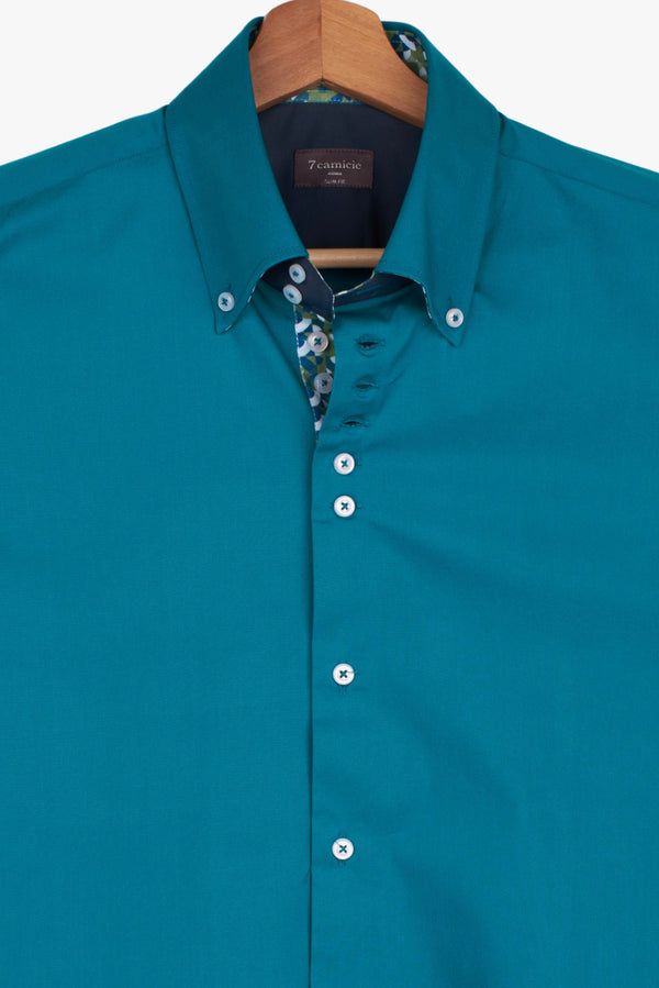 Camicia Uomo Manica Corta Roma Iconic Popelin Stretch Verde