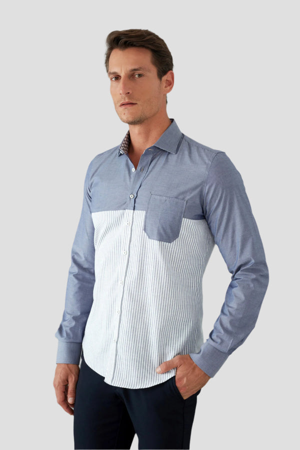 Camicia Uomo Sport Popelin Blu