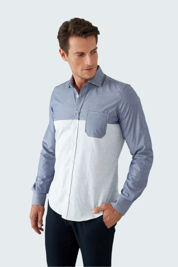 Camicia Uomo Sport Popelin Blu