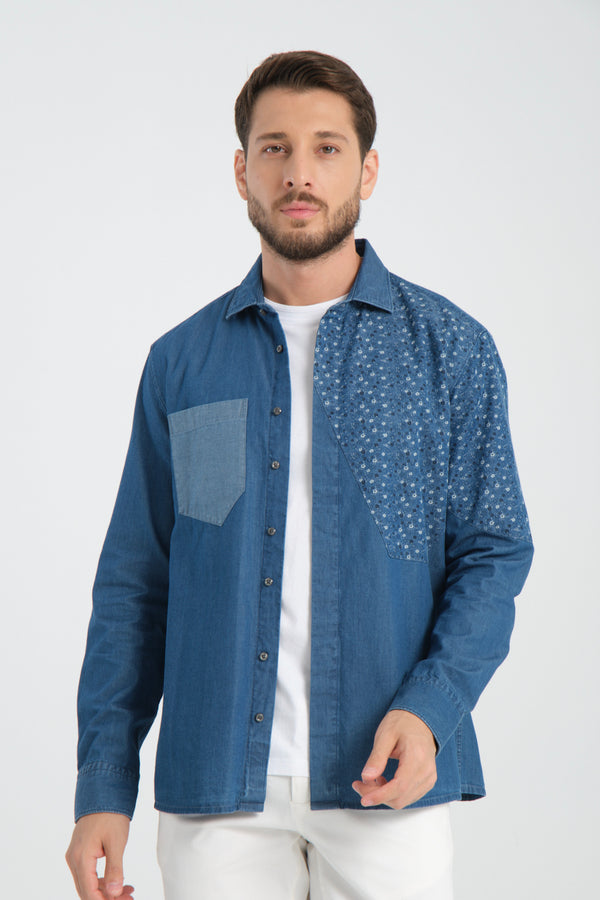 Sport Denim Man Shirt Blue
