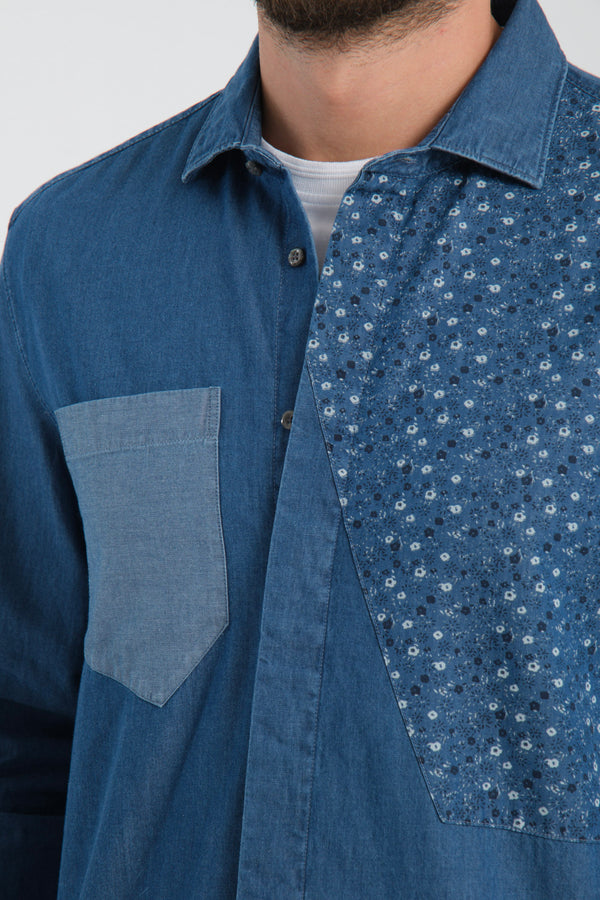 Sport Denim Man Shirt Blue