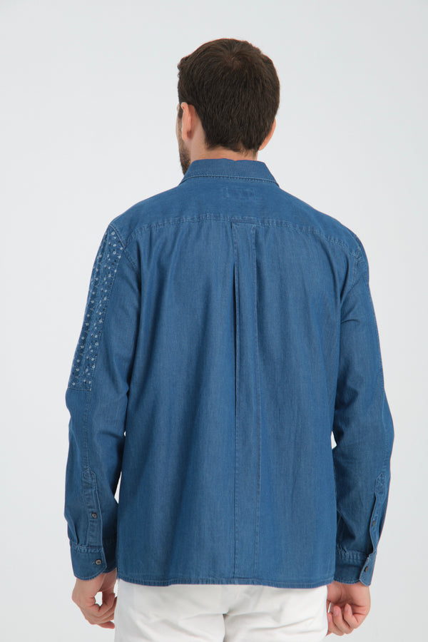 Sport Denim Man Shirt Blue