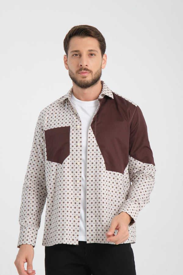 Chemise Homme Sport Popelin Beige Brun