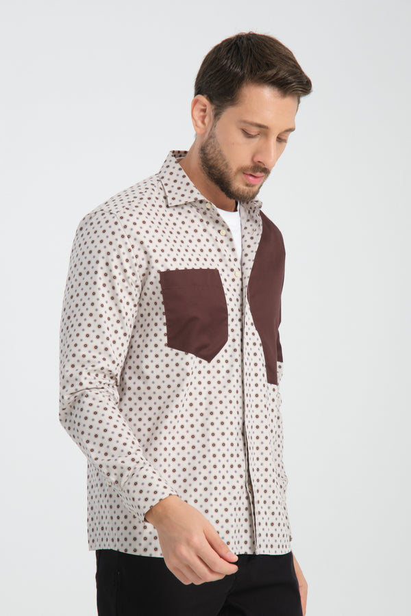 Chemise Homme Sport Popelin Beige Brun