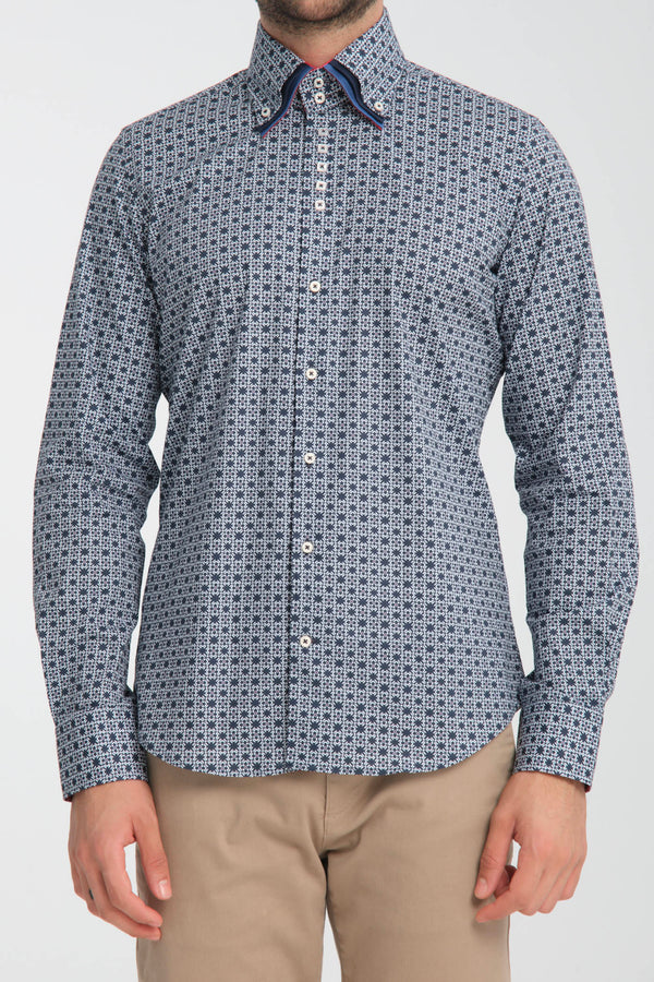 Camisa Hombre Vesuvio Iconic Popelin Stretch Azul Blanco