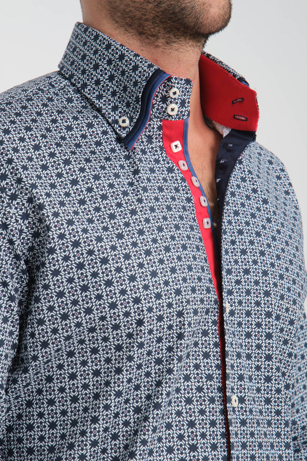 Camisa Hombre Vesuvio Iconic Popelin Stretch Azul Blanco