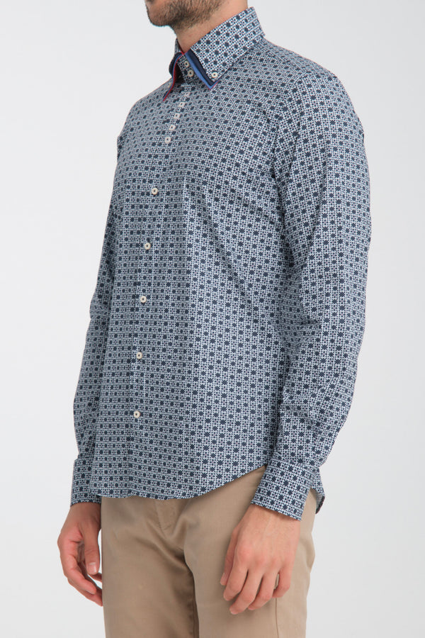 Camisa Hombre Vesuvio Iconic Popelin Stretch Azul Blanco