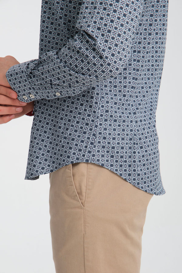 Camisa Hombre Vesuvio Iconic Popelin Stretch Azul Blanco