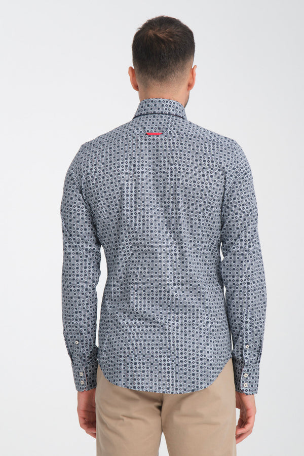 Camisa Hombre Vesuvio Iconic Popelin Stretch Azul Blanco