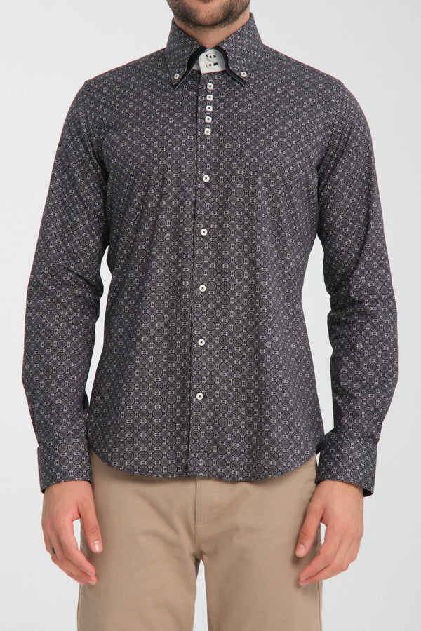 Marco Polo Iconic Herren Hemd Poplin Stretch Schwarz Weiss