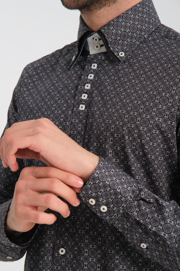 Marco Polo Iconic Herren Hemd Poplin Stretch Schwarz Weiss