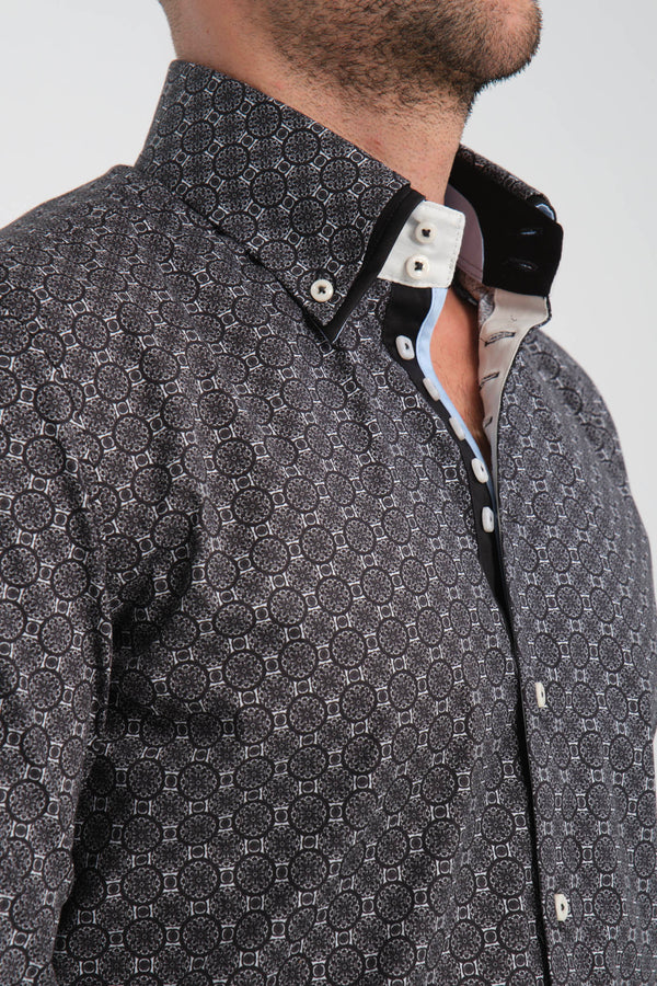 Marco Polo Iconic Herren Hemd Poplin Stretch Schwarz Weiss