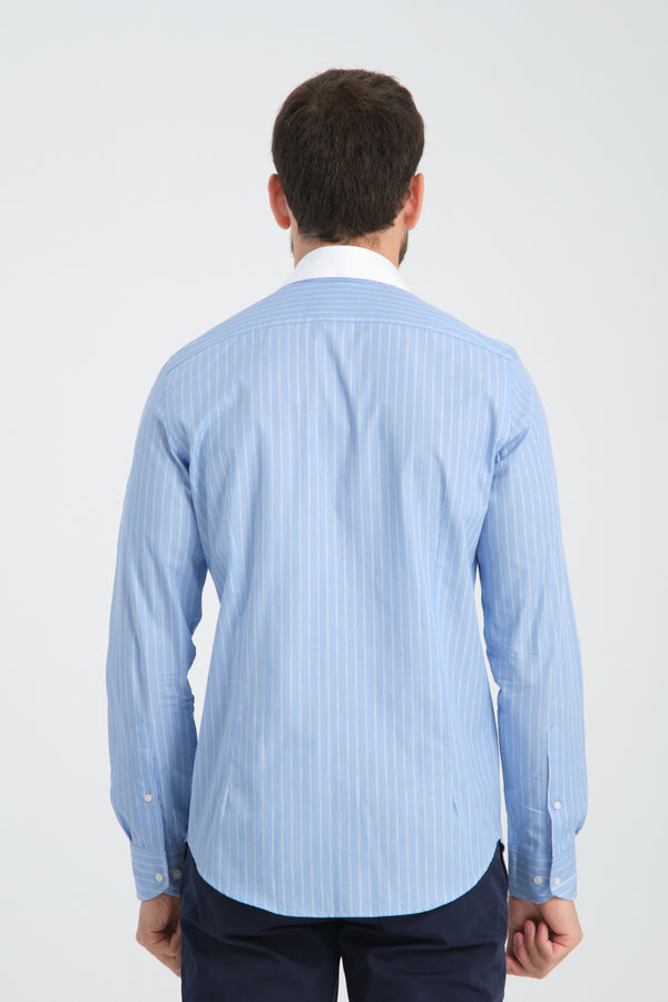 Camisa de Hombre en Popelina a Rayas – Cuello Múltiple