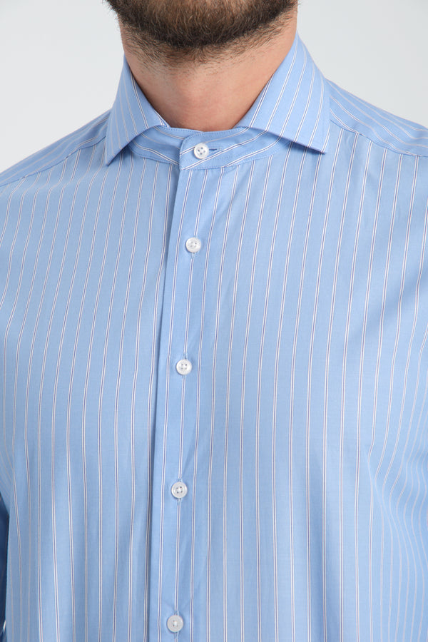 Camisa de Hombre en Popelina a Rayas – Cuello Múltiple