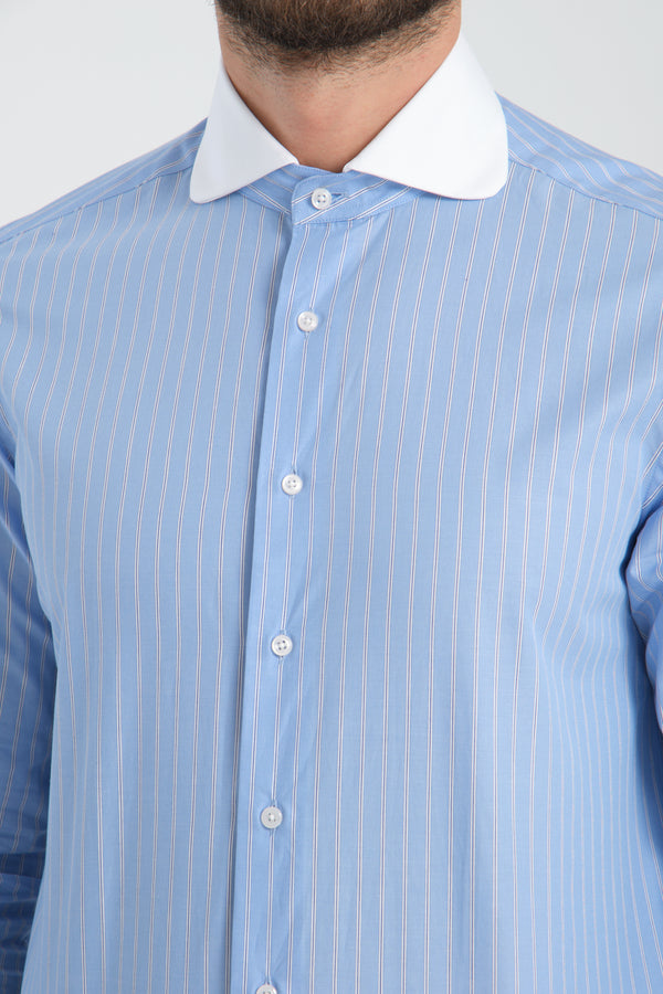 Camisa de Hombre en Popelina a Rayas – Cuello Múltiple