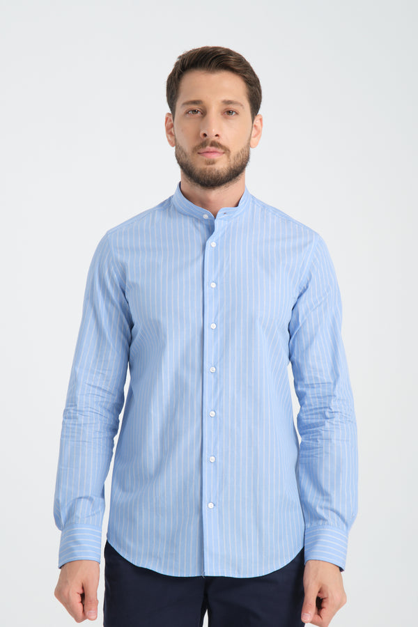 Camisa de Hombre en Popelina a Rayas – Cuello Múltiple