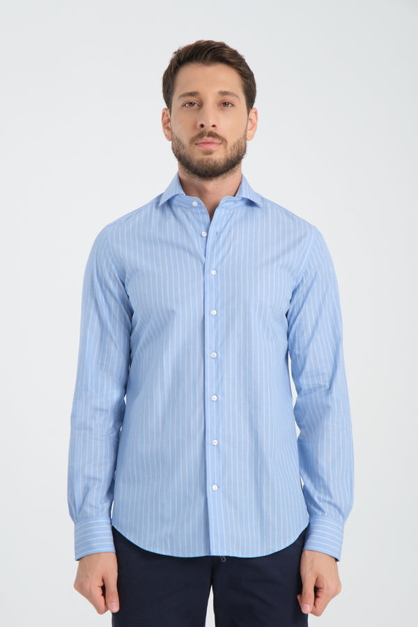 Camisa de Hombre en Popelina a Rayas – Cuello Múltiple