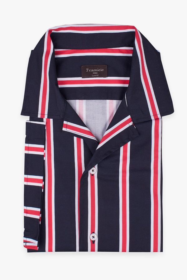 Camisa Hombre Manga corta Hawaii Sport Popelin Azul Rojo