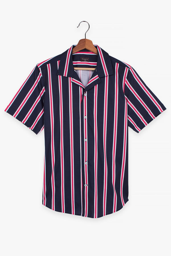 Camisa Hombre Manga corta Hawaii Sport Popelin Azul Rojo
