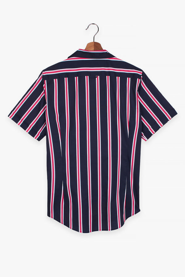 Camisa Hombre Manga corta Hawaii Sport Popelin Azul Rojo