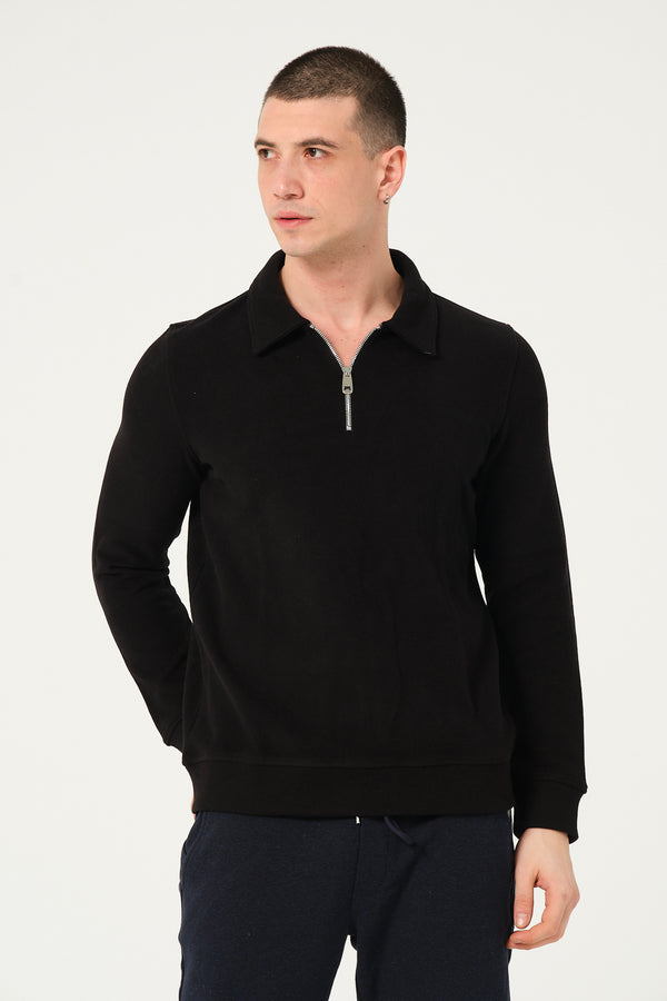Maglione Nero da Uomo a Mezza Zip