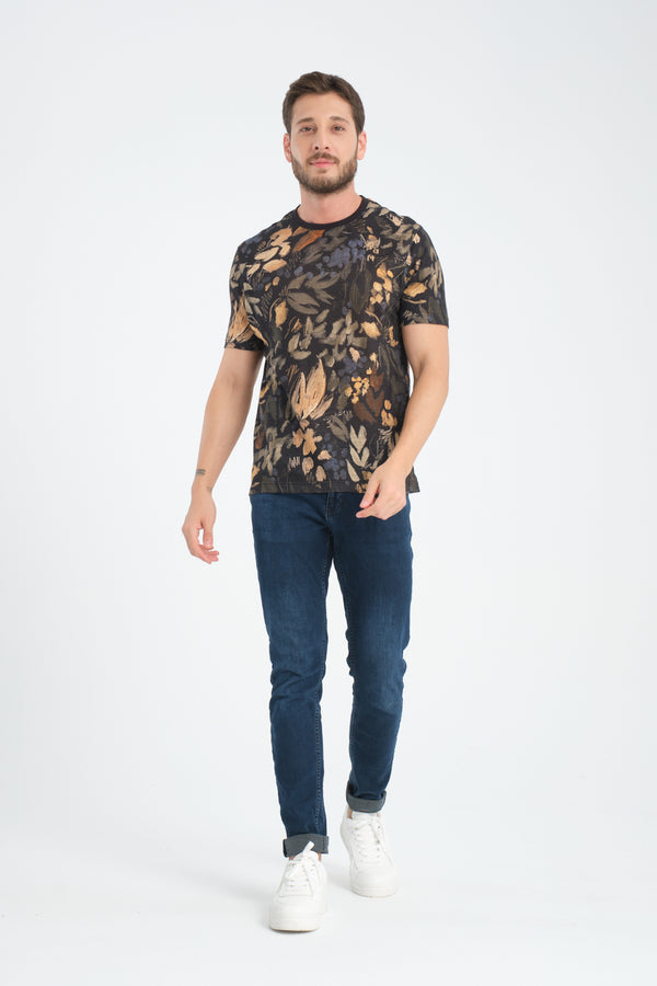 T-shirt Hombre Lino Azul Naranja