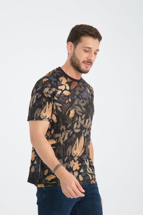 T-shirt Hombre Lino Azul Naranja