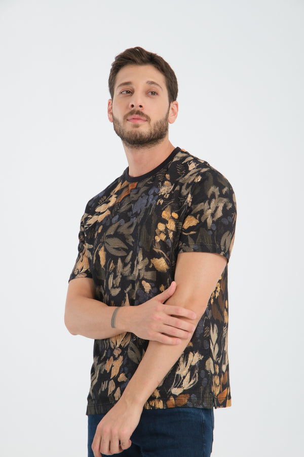 T-shirt Hombre Lino Azul Naranja