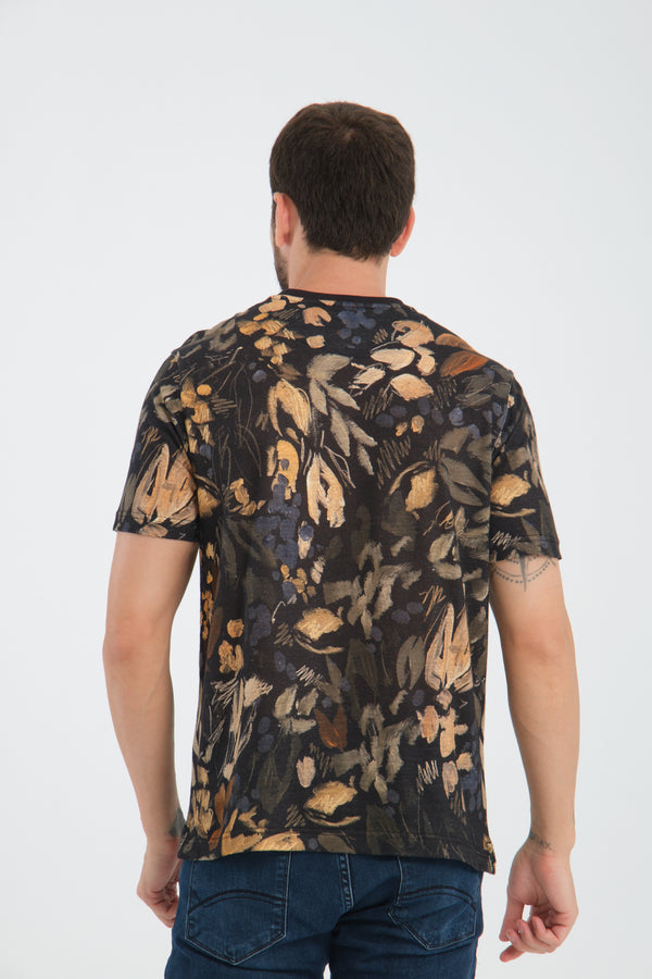T-shirt Hombre Lino Azul Naranja