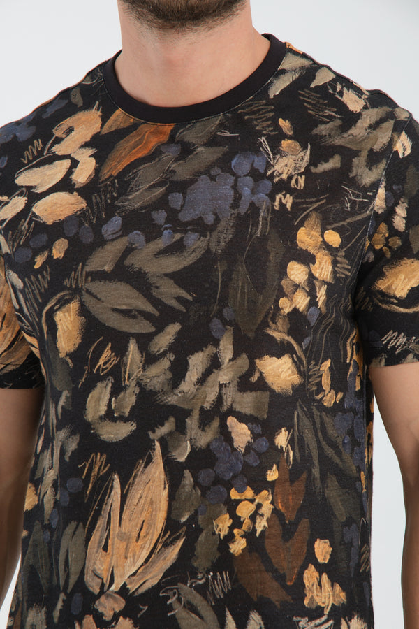 T-shirt Hombre Lino Azul Naranja