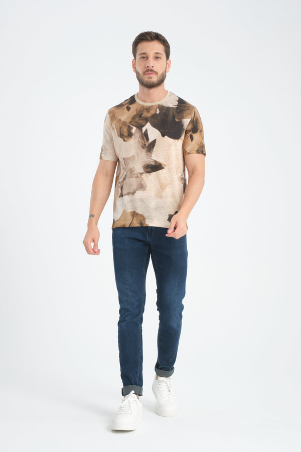 T-shirt Uomo Lino Beige Blu