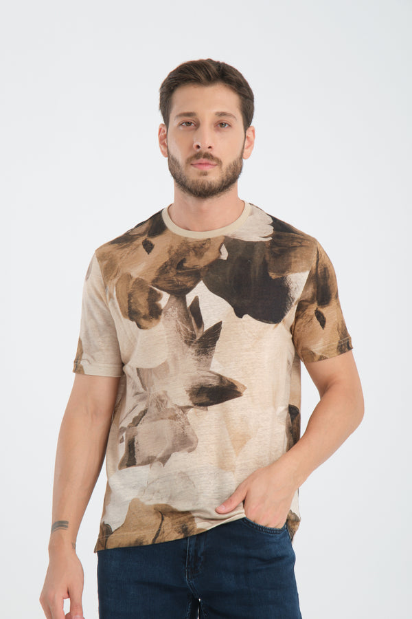 T-shirt Uomo Lino Beige Blu