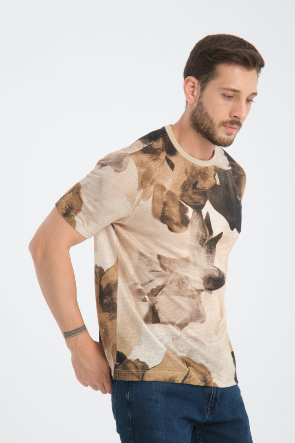 T-shirt Uomo Lino Beige Blu
