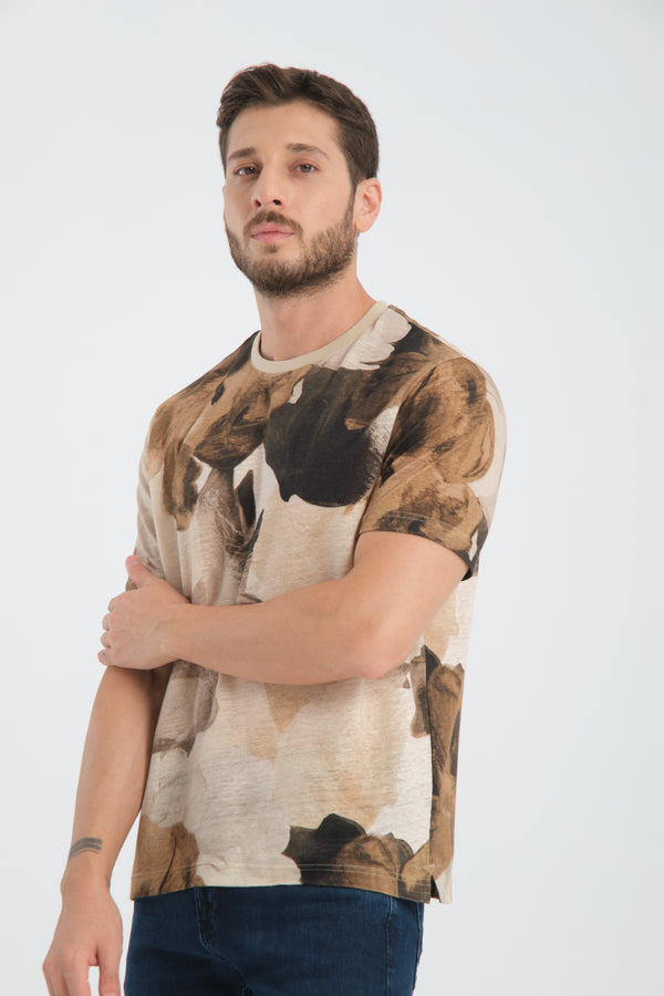 T-shirt Uomo Lino Beige Blu