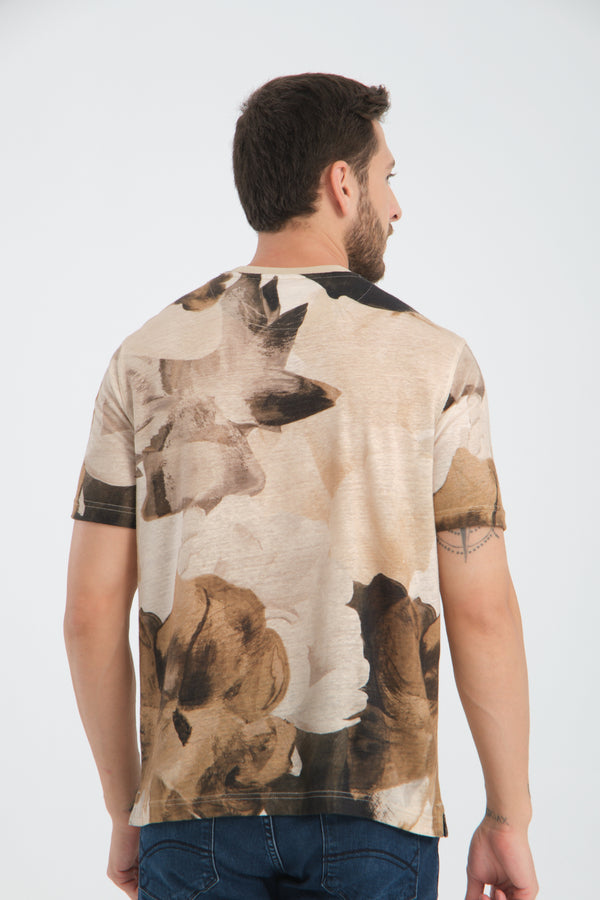 T-shirt Uomo Lino Beige Blu