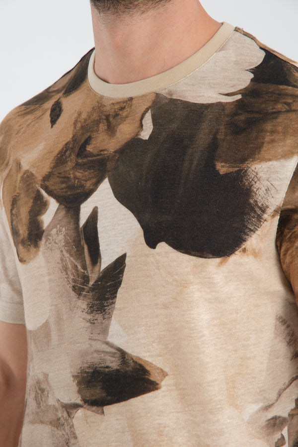 T-shirt Uomo Lino Beige Blu