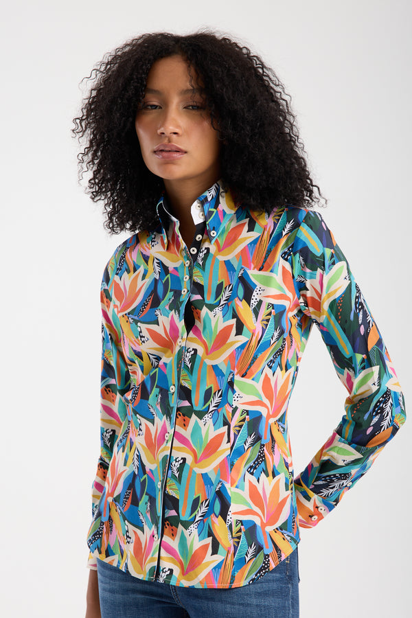Silvia Iconic Poplin Stretch Women Shirt Black Orange