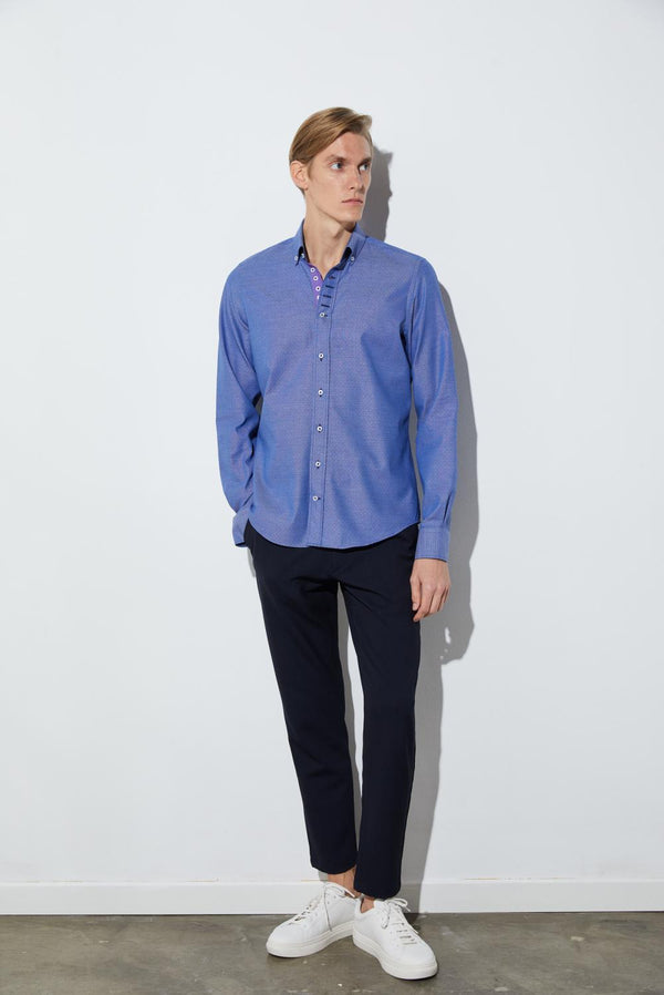 Donatello Iconic Herren Hemd Jacquard Blau Weiss